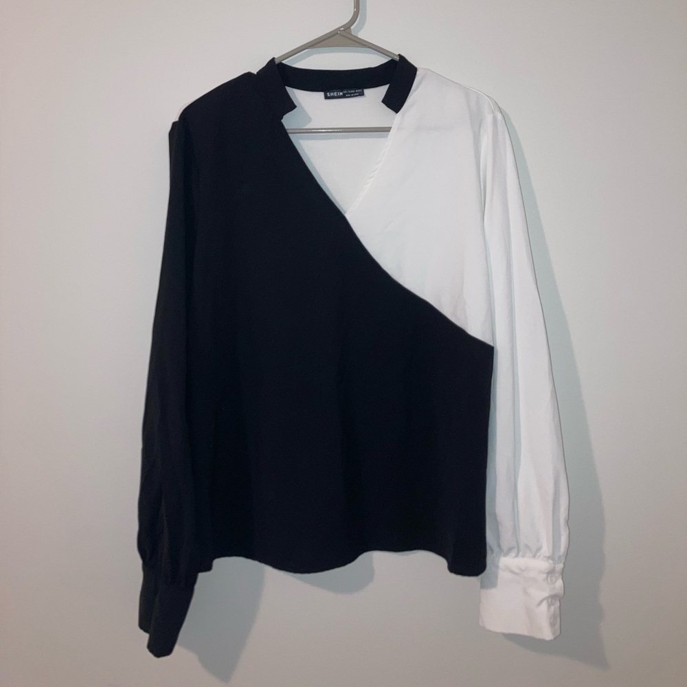 Black and White Asymmetrical Blouse